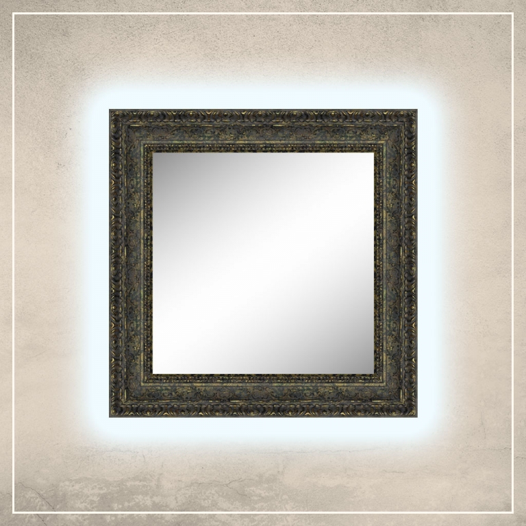 LED taustavalgusega peegel Julius kuldse/musta raamiga