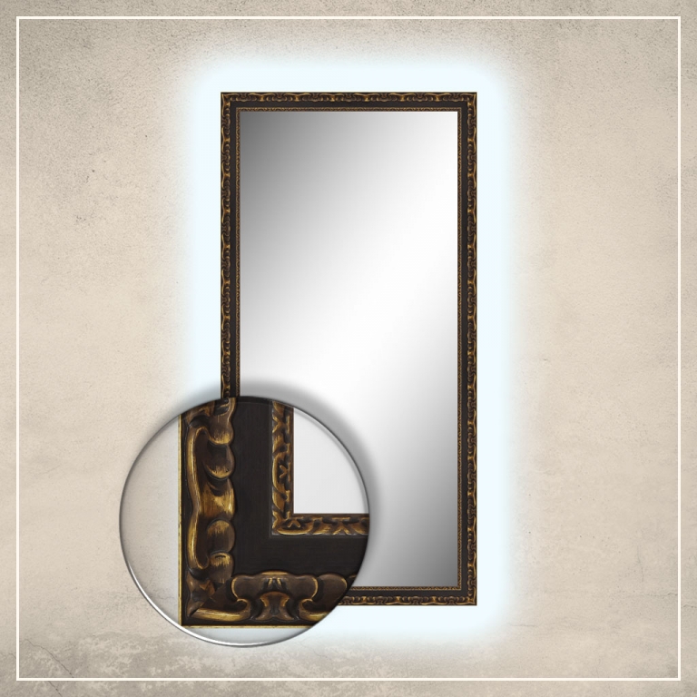 LED taustavalgusega peegel Paris musta/kuldse raamiga
