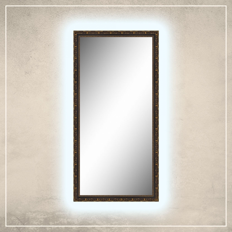 LED taustavalgusega peegel Paris musta/kuldse raamiga