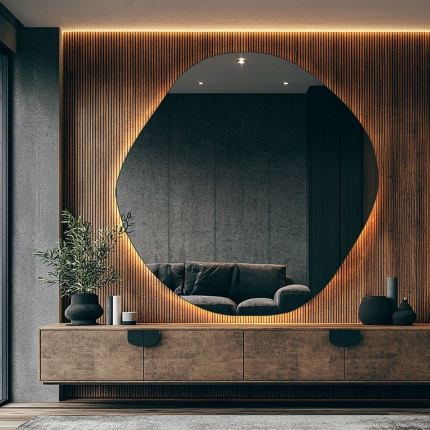 LED valgusega erikujuga peegel Curved (D=160cm)