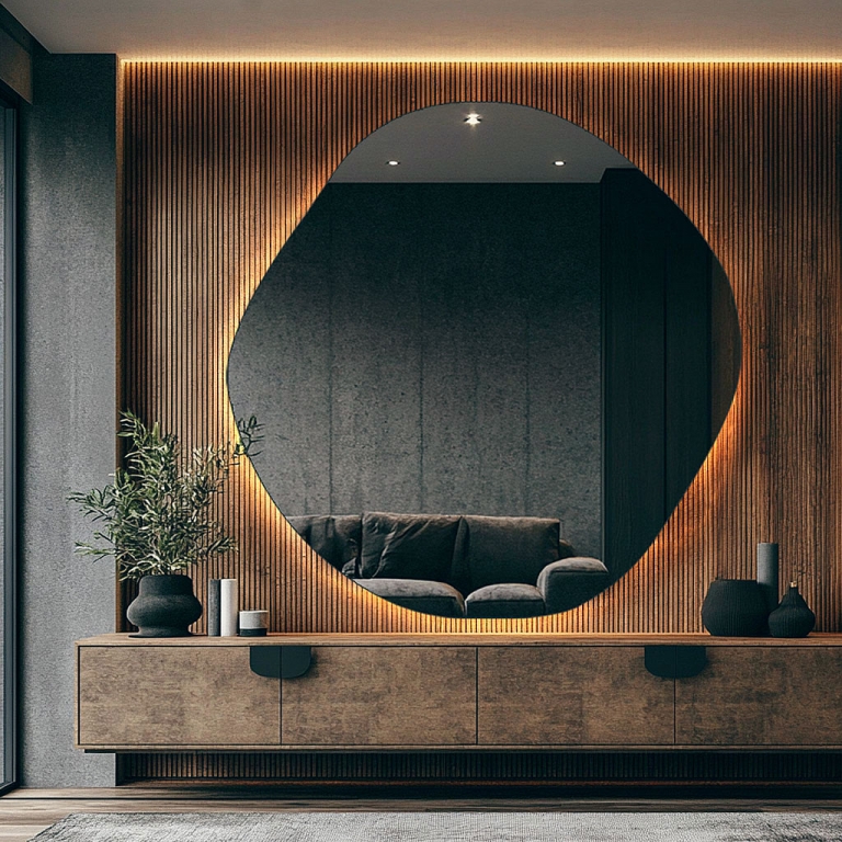 LED valgusega erikujuga peegel Curved (D=160cm)