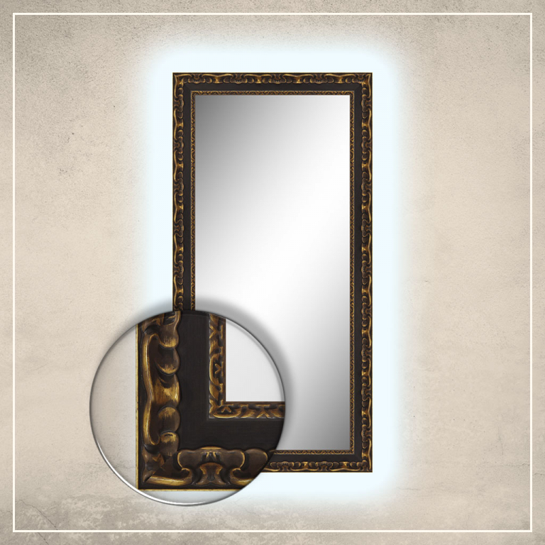LED taustavalgusega peegel Paris musta/kuldse raamiga