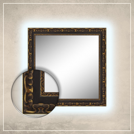 LED taustavalgusega peegel Paris musta/kuldse raamiga