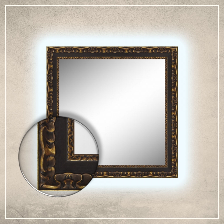 LED taustavalgusega peegel Paris musta/kuldse raamiga