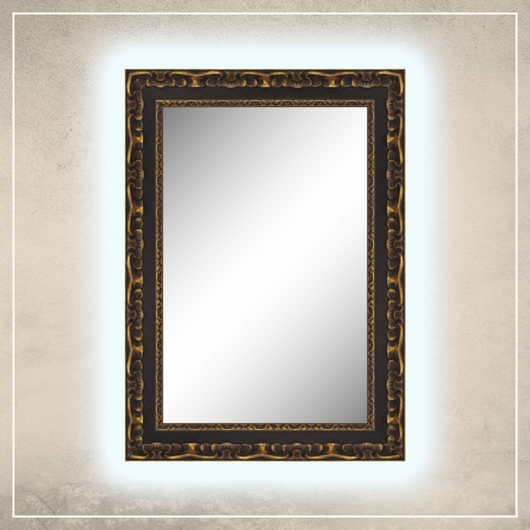 LED taustavalgusega peegel Paris musta/kuldse raamiga