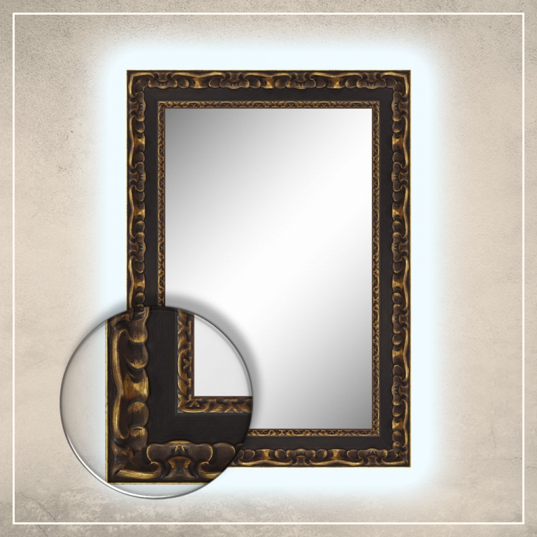 LED taustavalgusega peegel Paris musta/kuldse raamiga