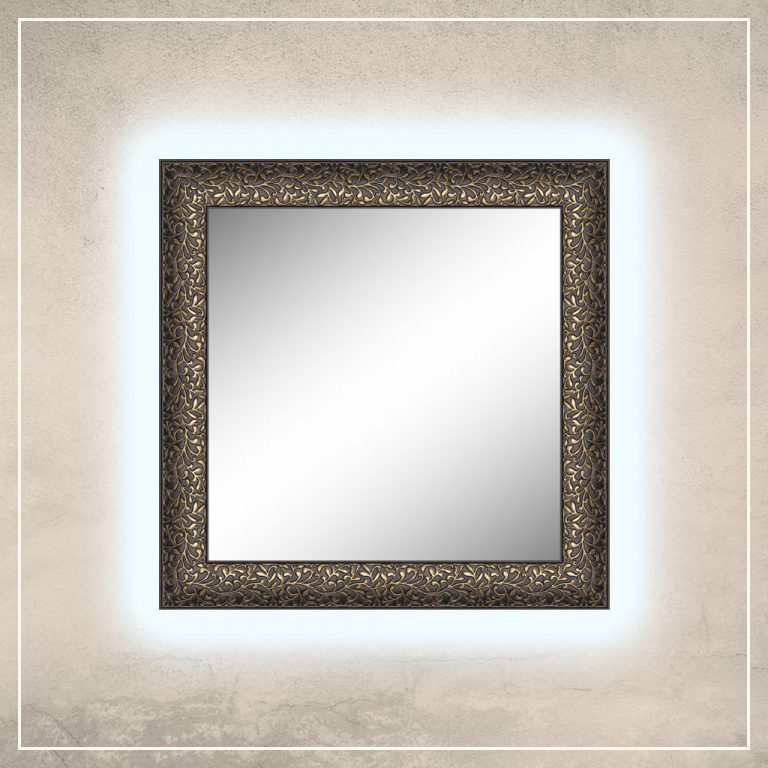 LED taustavalgusega peegel Jenny musta/kuldse raamiga