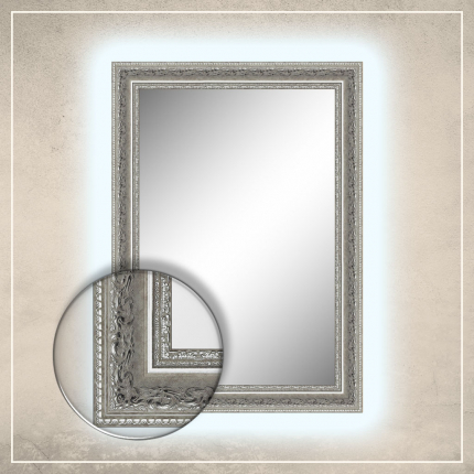 LED taustavalgusega peegel Amara valge/hõbedase raamiga