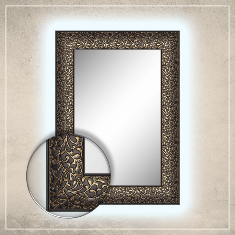 LED taustavalgusega peegel Jenny musta/kuldse raamiga