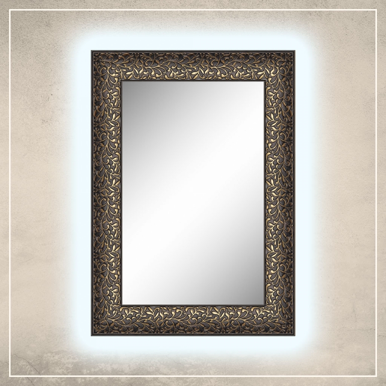 LED taustavalgusega peegel Jenny musta/kuldse raamiga