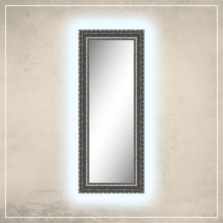 LED taustavalgusega peegel Julius hõbe/halli raamiga