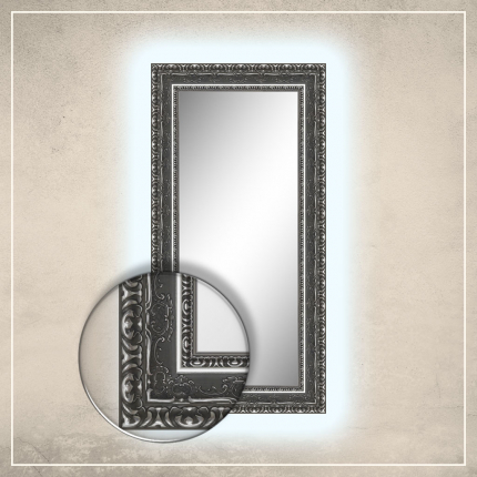 LED taustavalgusega peegel Julius hõbe/halli raamiga