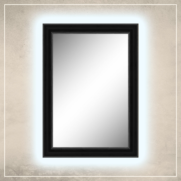 LED taustavalgusega peegel Leo musta raamiga