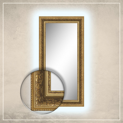 LED taustavalgusega peegel Tess kuldse raamiga