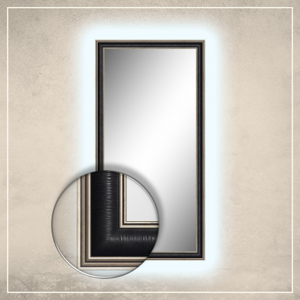 LED taustavalgusega peegel Max musta/hõbedase raamiga