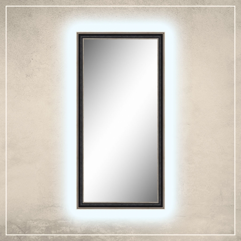 LED taustavalgusega peegel Max musta/hõbedase raamiga