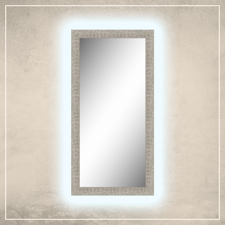 LED taustavalgusega peegel Laila valge/hõbedase raamiga