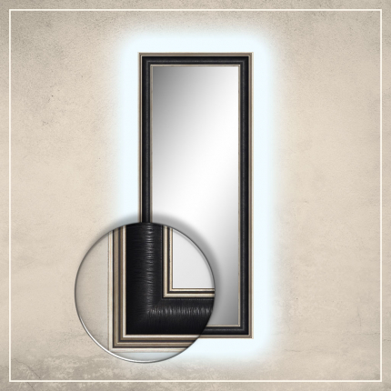 LED taustavalgusega peegel Max musta/hõbedase raamiga