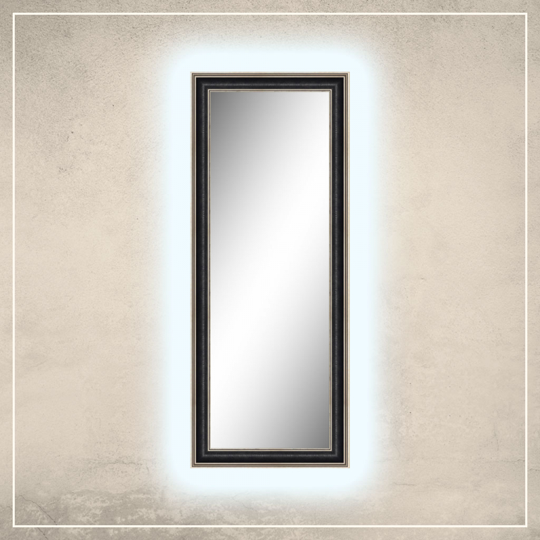 LED taustavalgusega peegel Max musta/hõbedase raamiga
