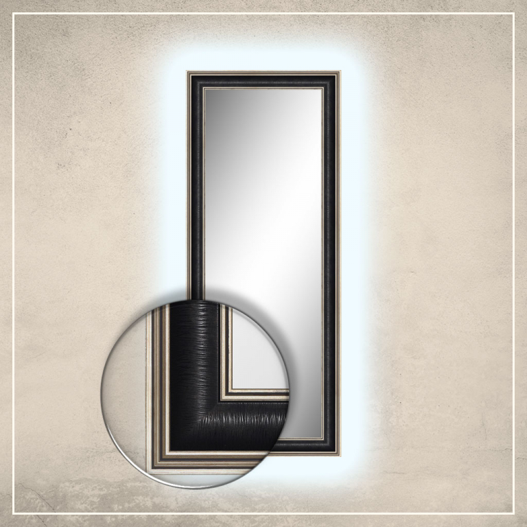 LED taustavalgusega peegel Max musta/hõbedase raamiga