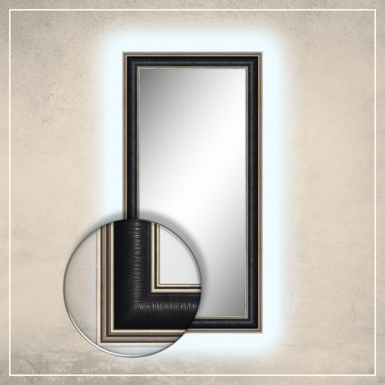 LED taustavalgusega peegel Max musta/hõbedase raamiga