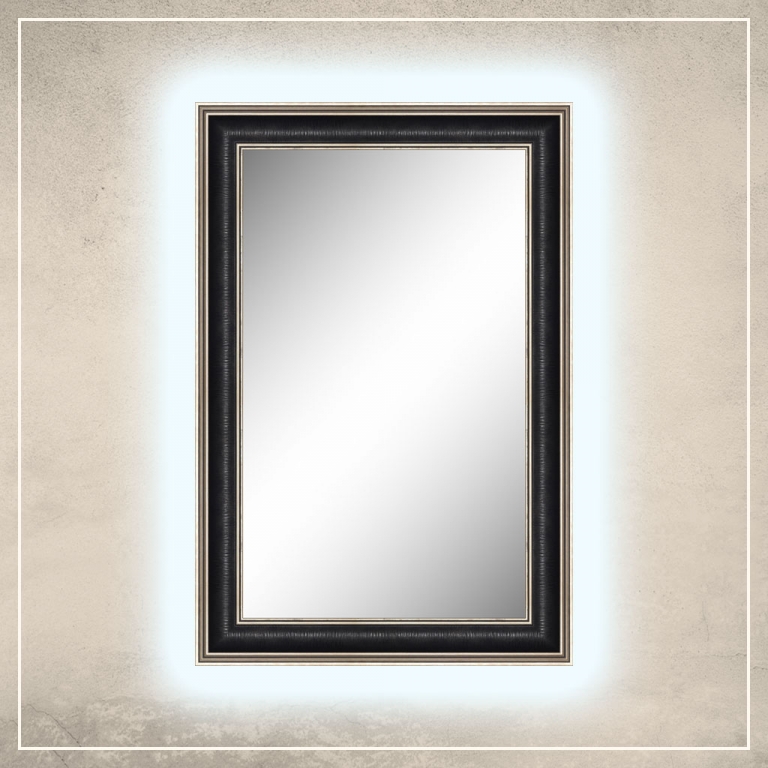 LED taustavalgusega peegel Max musta/hõbedase raamiga
