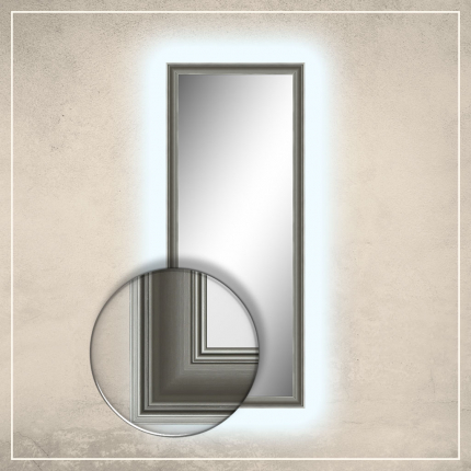 LED taustavalgusega peegel Leo hõbedase raamiga