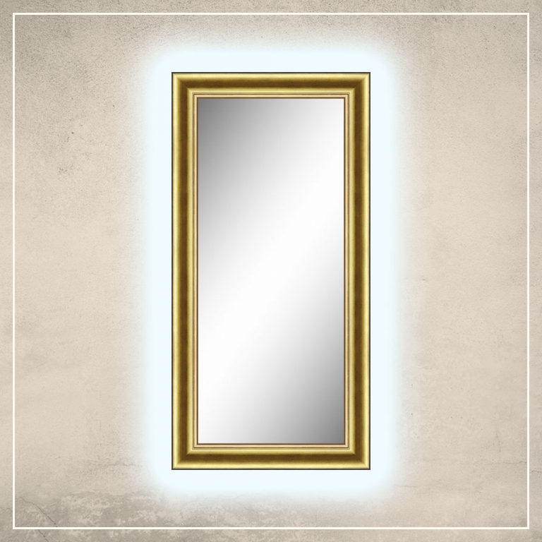 LED taustavalgusega peegel Carol kuldse/pruuni raamiga