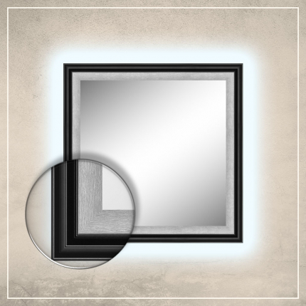 LED taustavalgusega peegel Karla musta/hõbedase raamiga