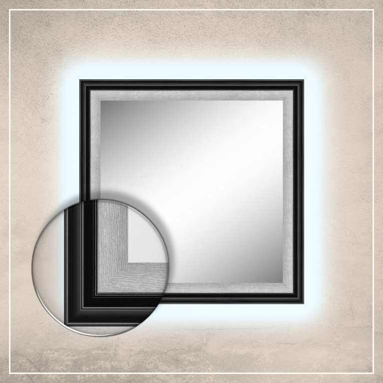 LED taustavalgusega peegel Karla musta/hõbedase raamiga