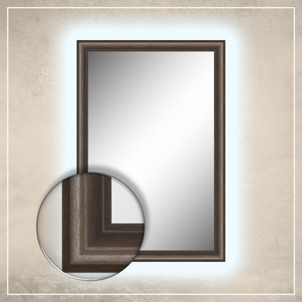 LED taustavalgusega peegel Leon pruuni raamiga