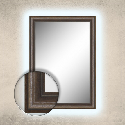 LED taustavalgusega peegel Leon pruuni raamiga