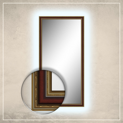 LED taustavalgusega peegel Lucas kuldse/punase raamiga
