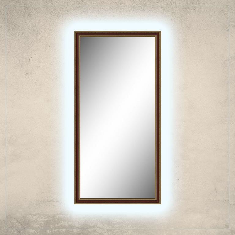 LED taustavalgusega peegel Lucas kuldse/punase raamiga