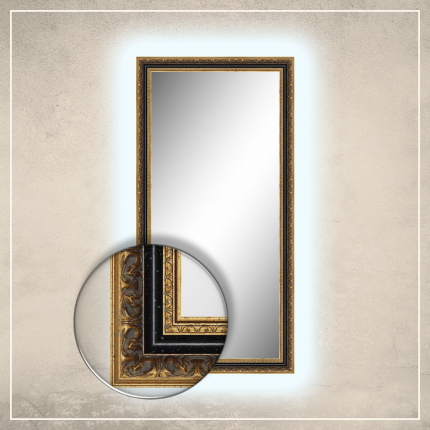 LED taustavalgusega peegel Rooma kuldse/musta raamiga