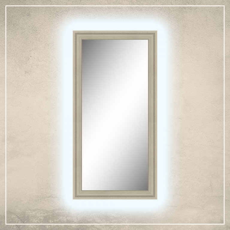 LED taustavalgusega peegel Clara kreemjas valge raamiga