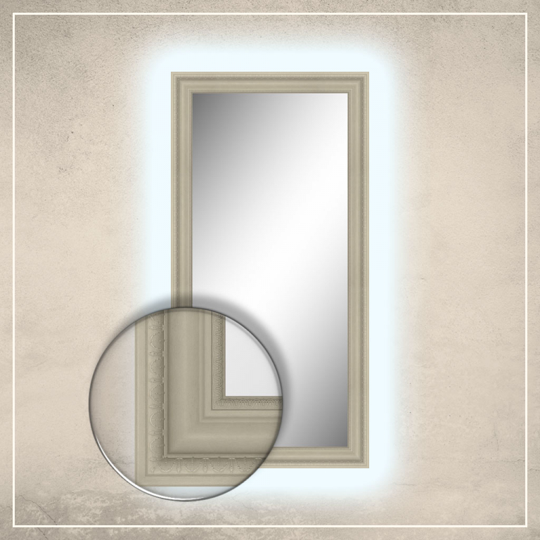 LED taustavalgusega peegel Clara kreemjas valge raamiga