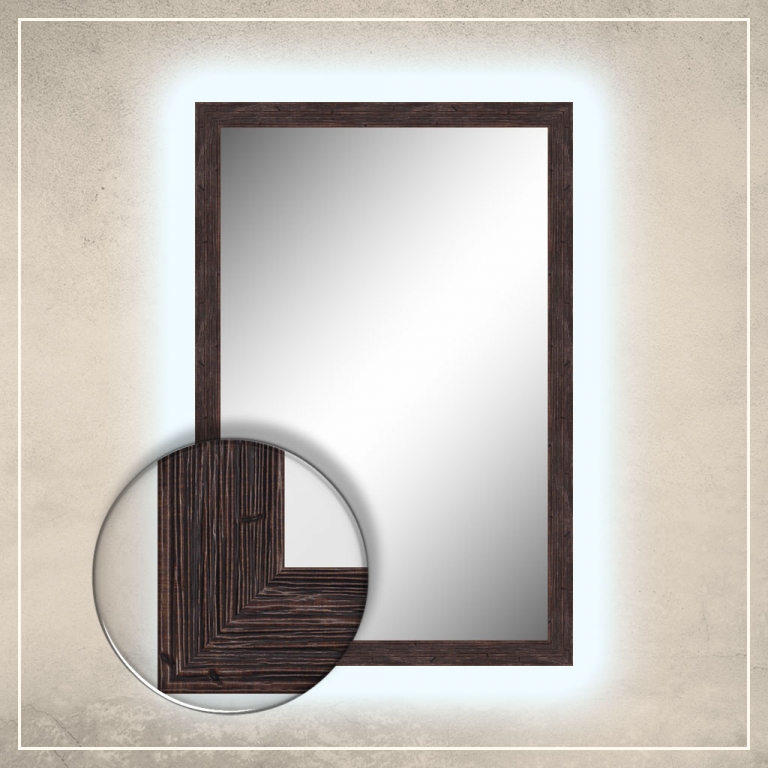 LED taustavalgusega peegel Nora pruuni raamiga