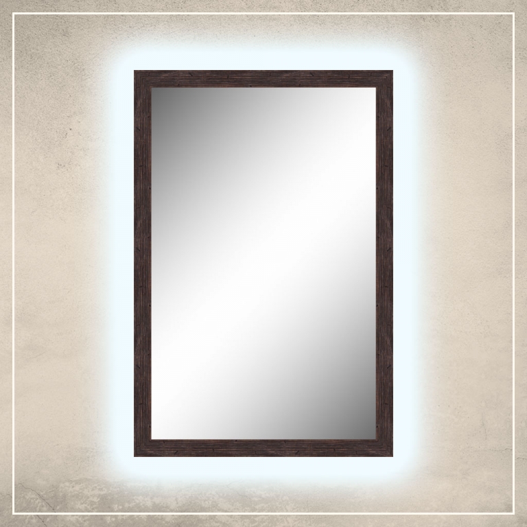 LED taustavalgusega peegel Nora pruuni raamiga