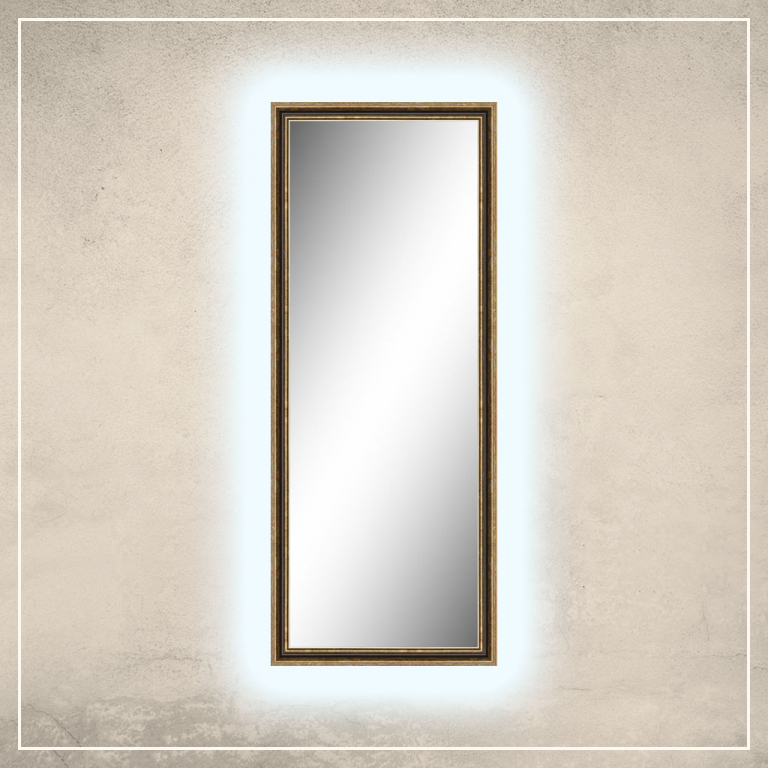 LED taustavalgusega peegel Nevin kuldse/pruuni raamiga