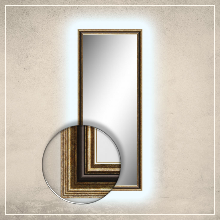 LED taustavalgusega peegel Nevin kuldse/pruuni raamiga