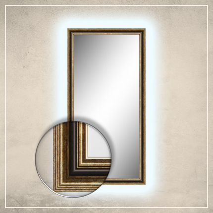 LED taustavalgusega peegel Nevin kuldse/pruuni raamiga