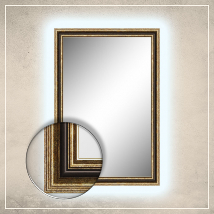 LED taustavalgusega peegel Nevin kuldse/pruuni raamiga
