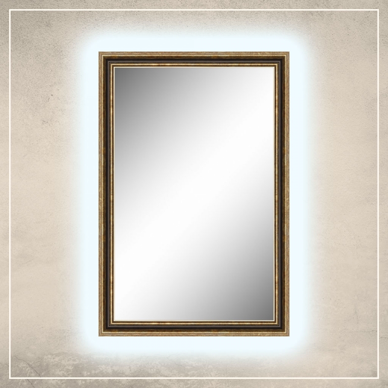 LED taustavalgusega peegel Nevin kuldse/pruuni raamiga