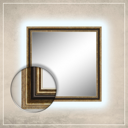 LED taustavalgusega peegel Nevin kuldse/pruuni raamiga