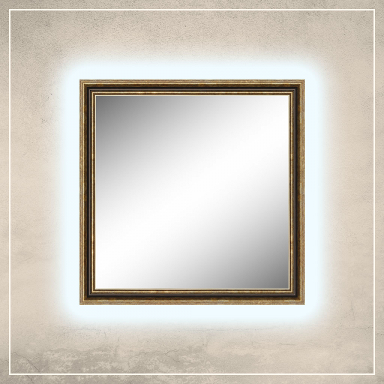 LED taustavalgusega peegel Nevin kuldse/pruuni raamiga