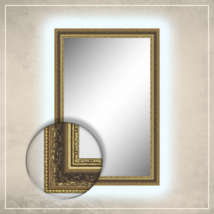 LED taustavalgusega peegel Amara kuldse raamiga
