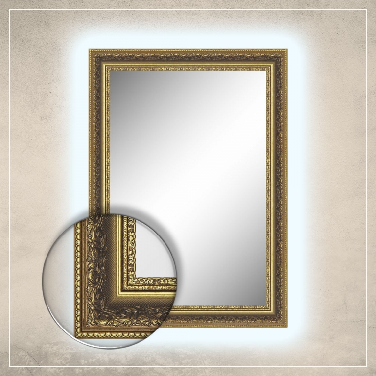 LED taustavalgusega peegel Amara kuldse raamiga