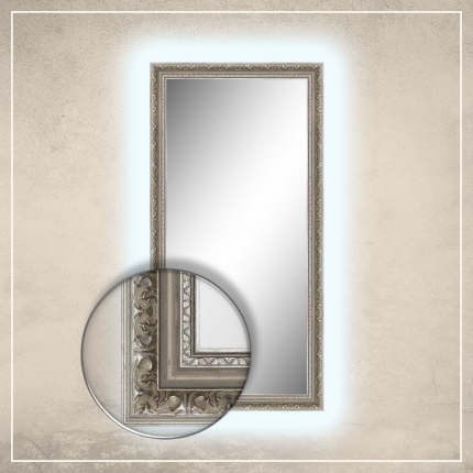 LED taustavalgusega peegel Rooma hõbedase raamiga