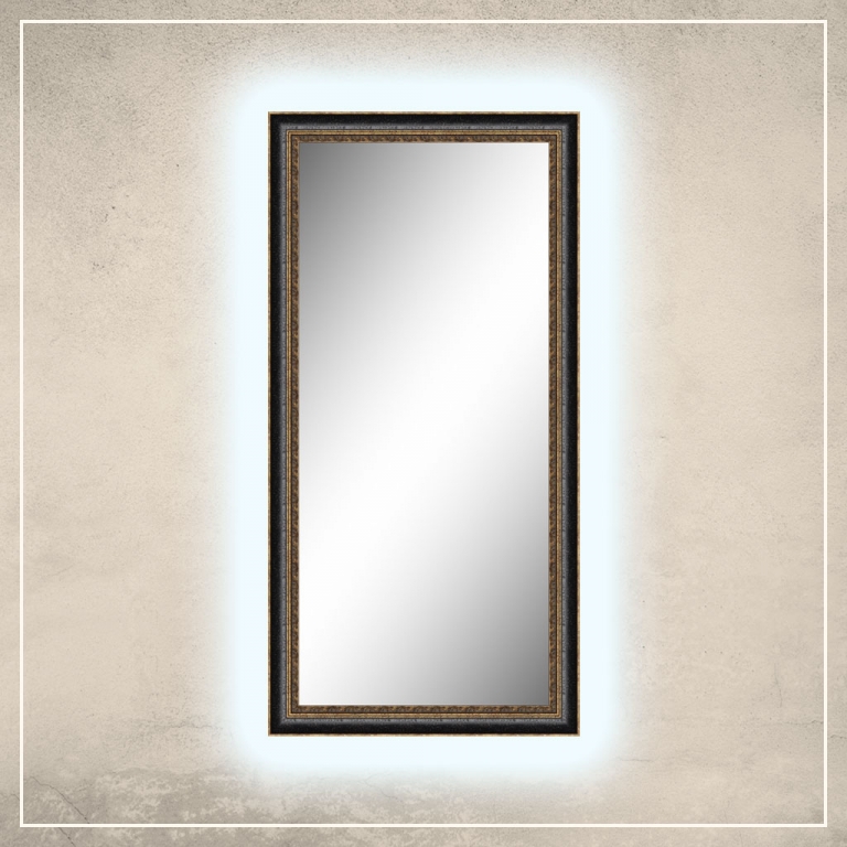 LED taustavalgusega peegel Cleo kuldse/musta raamiga